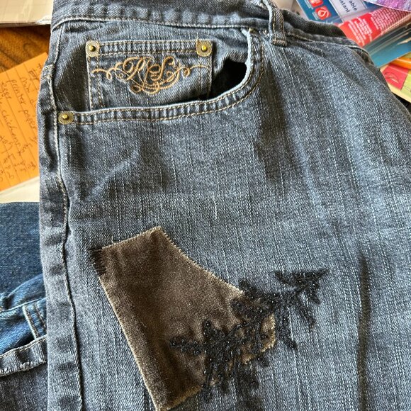 Lauren Jeans Co velvet-appliques light black jeans, 16 - Picture 1 of 6